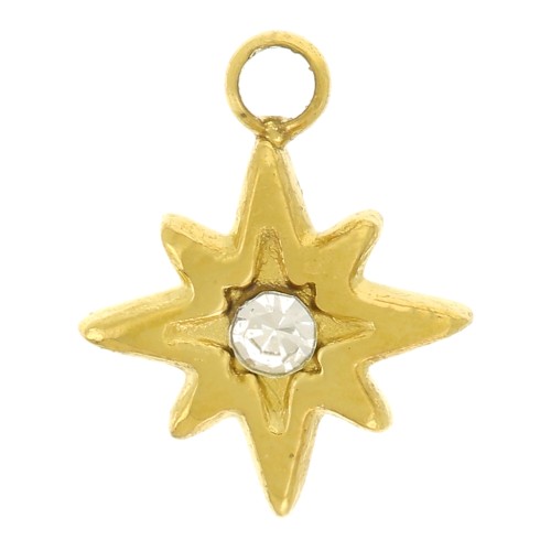 9x7mm 304L stainless steel North star charm with zirconium oxide - Gold x1