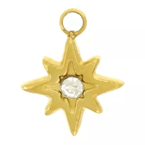 9x7mm 304L stainless steel North star charm with zirconium oxide - Gold x1
