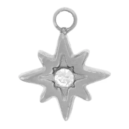 9x7mm 304L stainless steel North star charm with zirconium oxide x1