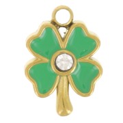 10x7mm 304L stainless steel Clover charm - Epoxy resin - Green - Gold x1|raw }}