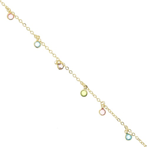 1.9mm Chain with 4.5mm mini glass charm - Gold - Multi x 50cm