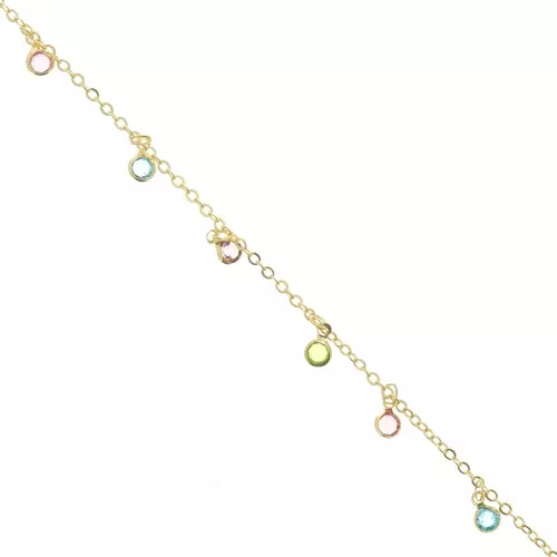 1.9mm Chain with 4.5mm mini glass charm - Gold - Multi x 50cm