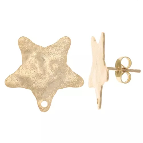 18x19mm Hammered Star Stud Earrings - Fine Gold Plated x2