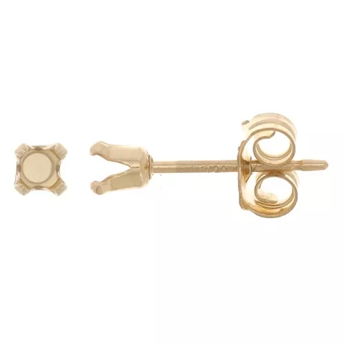 EarStuds 4 prongs for 3mm cabochon- Gold Filled x2
