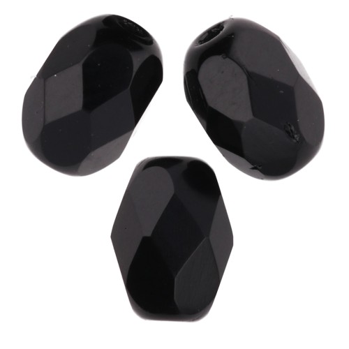 Fire Polished faceted olive-shaped beads 6x4mm Jet  x25