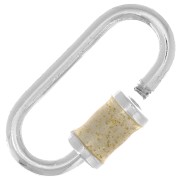 18x9mm 925 Sterling Silver Oval screw clasp - Beige Epoxy Glitter x1