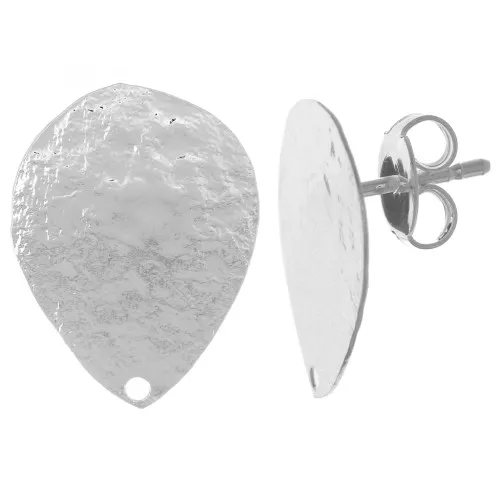 18x14mm Drop earstuds hammered effect - Fine silver plating x2