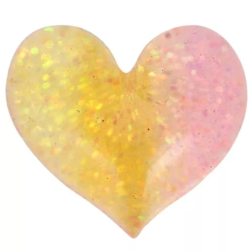 17x20mm Transparent resin heart cabochon - Orange glitter - Pink x1