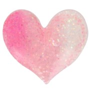 17x20mm Transparent resin heart cabochon - Pink glitter - White x1