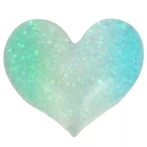 17x20mm Transparent resin heart cabochon - Glitter Turquoise - Green x1