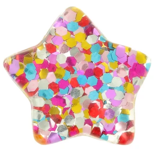 15x16mm Transparent resin star cabochons - Multicolored glitter x4