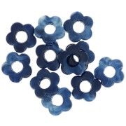 14mm Opaque resin flower beads - Marbled Midnight Blue x4