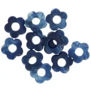 14mm Opaque resin flower beads - Marbled Midnight Blue x4