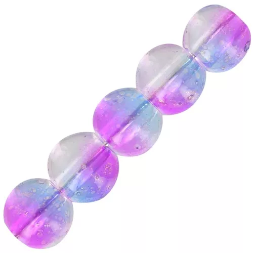 6mm Round glass beads - Transparent - Violet - Blue - Gold x10
