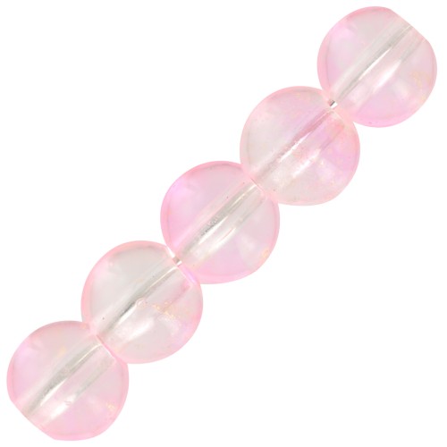 6mm Round glass beads - Transparent - Pink - Gold x10