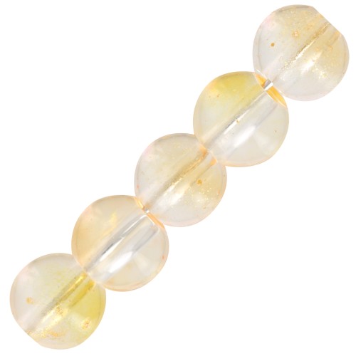6mm Round glass beads - Transparent - Yellow - Gold x10