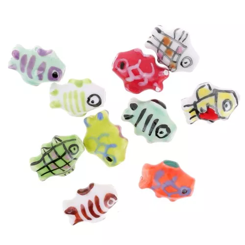 12x15mm Ceramic fish bead assortment - Multicolored x10