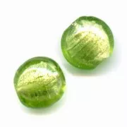 Silver foil flat rounds 14mm Light Olivine x4