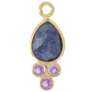 18x7mm gemstone drop Pendant - Fine gold Plated - Lapiz lazuli and Amethyst x1