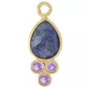 18x7mm gemstone drop Pendant - Fine gold Plated - Lapiz lazuli and Amethyst x1