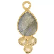 18x7mm gemstone drop Pendant - Fine gold Plated - Labradorite and Citrine x1