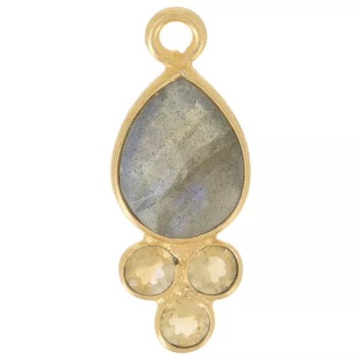 18x7mm gemstone drop Pendant - Fine gold Plated - Labradorite and Citrine x1