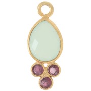 18x7mm gemstone drop Pendant - Fine gold Plated - Chalcedony and Garnet x1