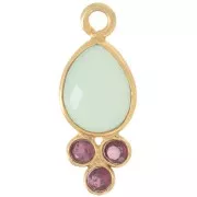 18x7mm gemstone drop Pendant - Fine gold Plated - Chalcedony and Garnet x1
