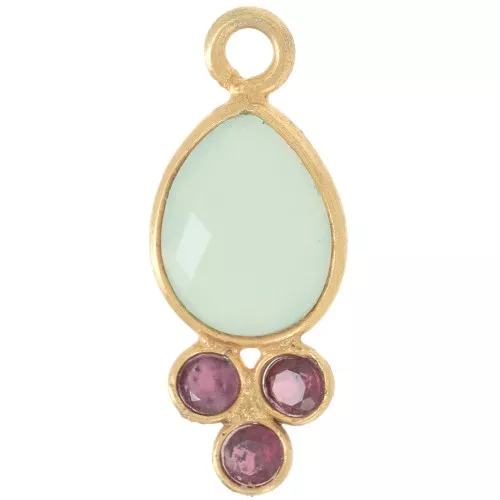 18x7mm gemstone drop Pendant - Fine gold Plated - Chalcedony and Garnet x1