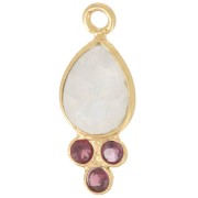 18x7mm gemstone drop Pendant - Fine gold Plated - Moonstone and Garnet x1|raw }}