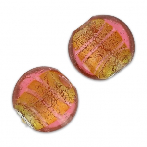 Silver foil flat rounds 14mm Rose/Topaz x4