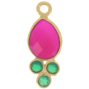 18x7mm gemstone drop Pendant - Fine gold Plated - Chalcedony Rose & Onyx x1|raw }}