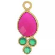 18x7mm gemstone drop Pendant - Fine gold Plated - Chalcedony Rose & Onyx x1