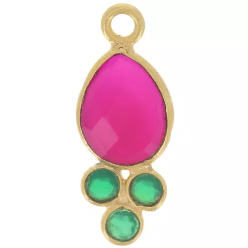 18x7mm gemstone drop Pendant - Fine gold Plated - Chalcedony Rose & Onyx x1