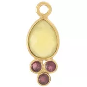 18x7mm gemstone drop Pendant - Fine gold Plated - Yellow Chalcedony & Garnet x1