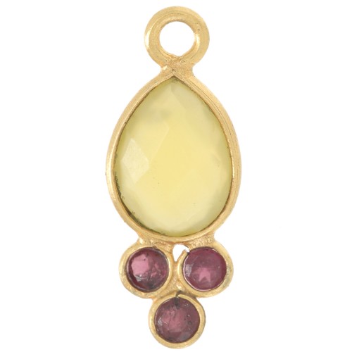 18x7mm gemstone drop Pendant - Fine gold Plated - Yellow Chalcedony & Garnet x1