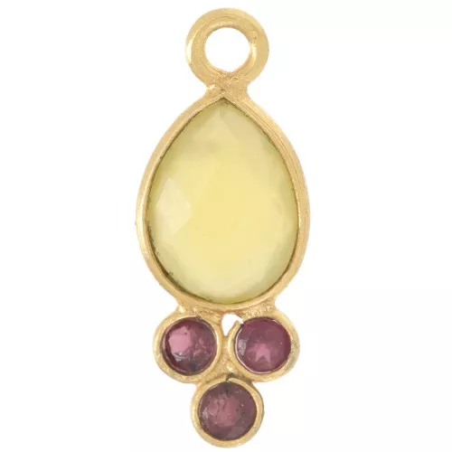 18x7mm gemstone drop Pendant - Fine gold Plated - Yellow Chalcedony & Garnet x1