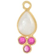 18x7mm gemstone drop pendant - Fine gold - Mother-of-pearl and pink Chalcedony x1|raw }}