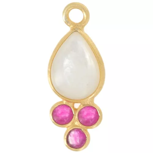 18x7mm gemstone drop pendant - Fine gold - Mother-of-pearl and pink Chalcedony x1
