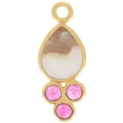 18x7mm gemstone drop pendant - Fine gold - Mother-of-pearl and pink Chalcedony x1