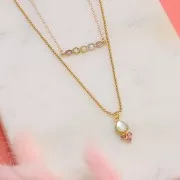 18x7mm gemstone drop pendant - Fine gold - Mother-of-pearl and pink Chalcedony x1