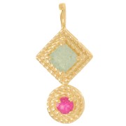 21x10mm Ethnic pendant - Fine gold plated - Amazonite - Pink Chalcedony x1|raw }}