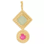 21x10mm Ethnic pendant - Fine gold plated - Amazonite - Pink Chalcedony x1