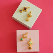 21x10mm Ethnic pendant - Fine gold plated - Amazonite - Pink Chalcedony x1