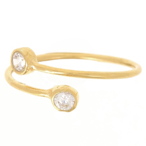 Fine adjustable double ring with zirconium oxides S50 to SS56 - Fine gold x1