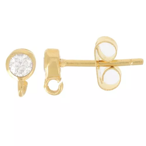 4mm Zirconium Oxide Round EarStuds - Open Hoop - Fine Gold plated x2