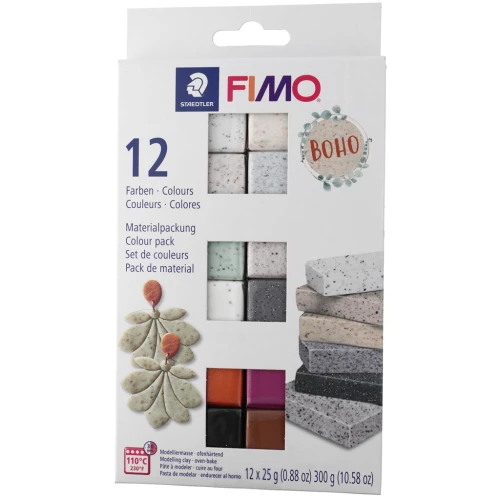STAEDTLER FIMO Effect Polymer Clay 12 Pack - Boho Colors With Metallic & Stone Finishes