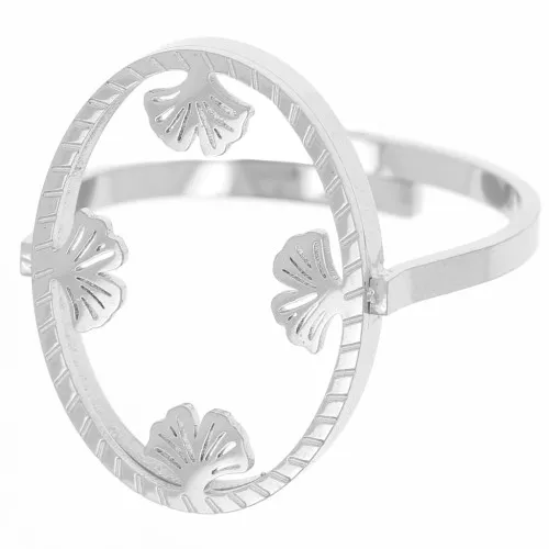 316L stainless steelAdjustable oval ring - ginkgo - for 18x13mm flat cabochon x1