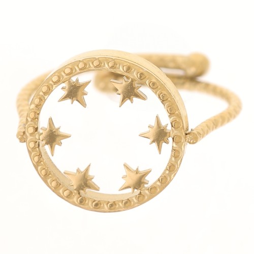 316L stainless steel Adjustable round ring - star - 10 mm flat cabochon - Gold x1