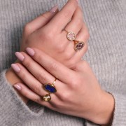 316L stainless steel Adjustable round ring - star - 10 mm flat cabochon - Gold x1